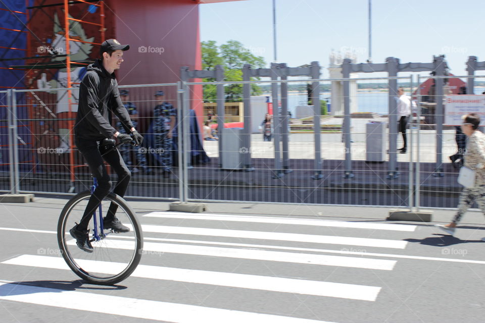 Cyclist on the city road