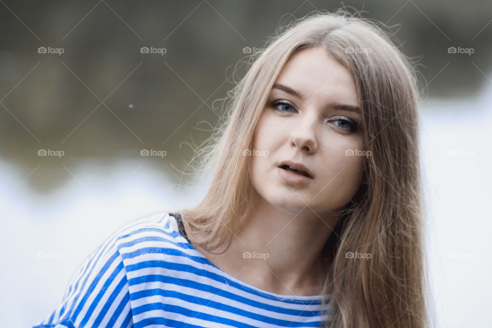 Girl, woman, people, blonde, blonde hair, striped shirt, short shorts, denim shorts, shore, lake, grass, reeds, old boat, feelings, emotions, tenderness, love, lifestyle, lifestyle, vacation