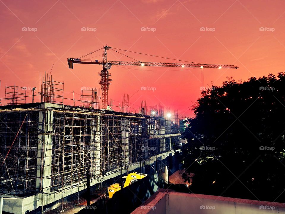 Building construction  - sunset sky  - twilight