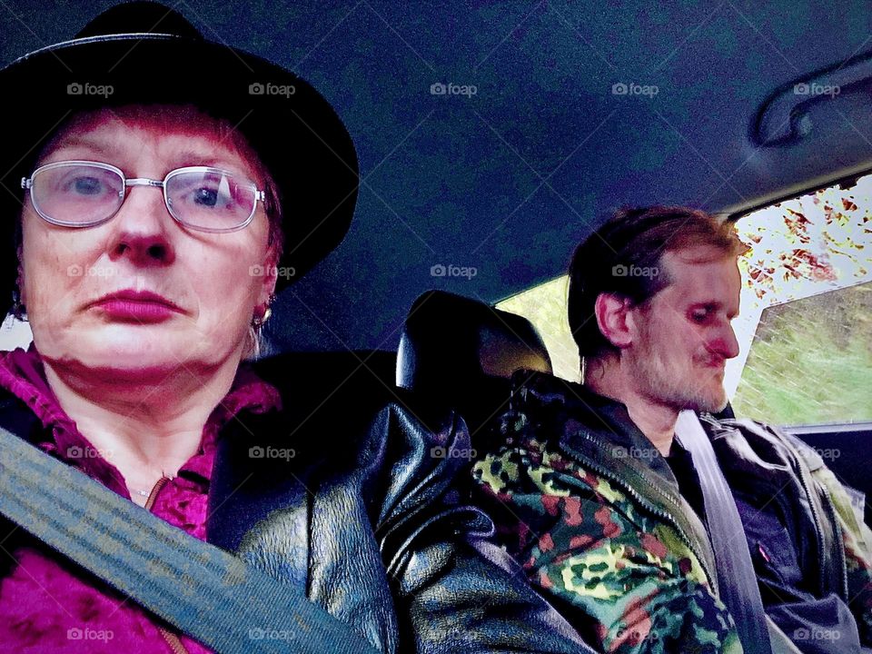 Riding home from “Clinton Hill”, Bklyn to “Newtown Creek” in LIC, Queens in a car together I, “Petra Schiller” and longtime partner “Timothy Trespas” are taking in the sights buckled up securely in our seats. 2021. Hypnotic Productions