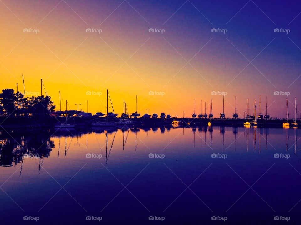 Boats moored in marina