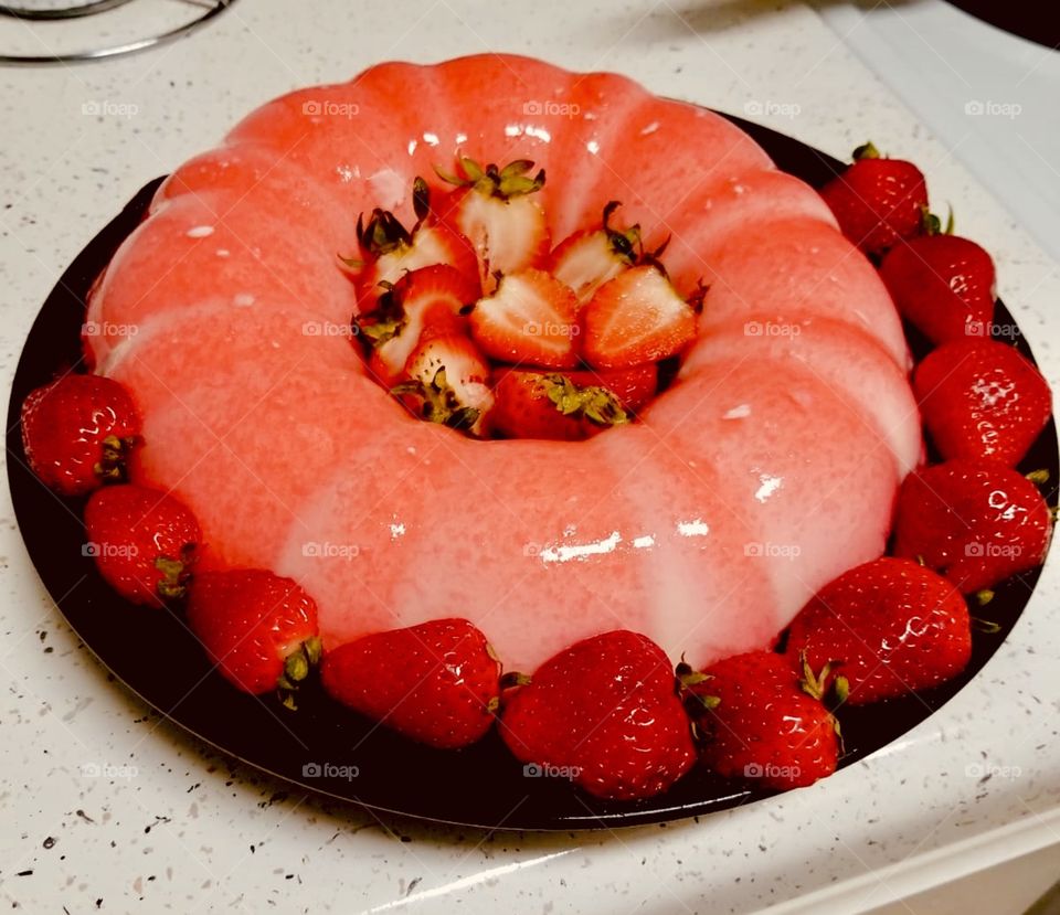 Delicious strawberry jello cheesecake 
