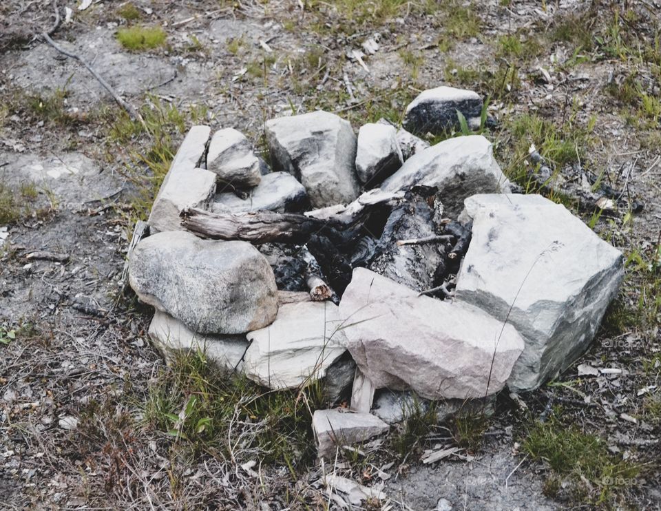 Fireplace With rocks outDoors