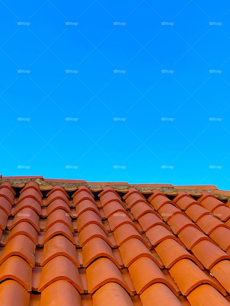 An orange tile roof against a blue sky hinting at a warm summer season a the Adriatic Coast.
