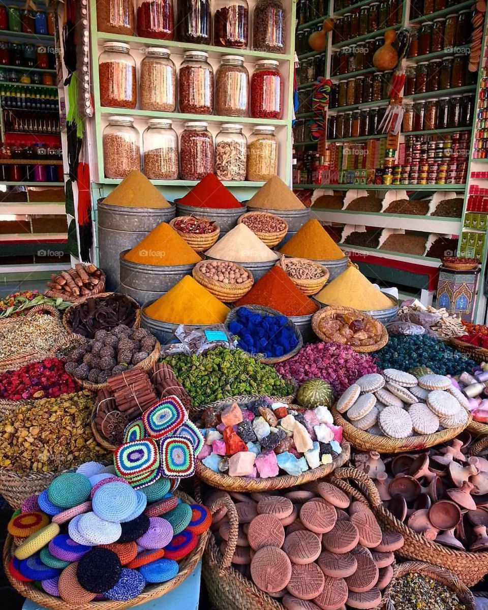 traditional market in red city, Marrakech  .