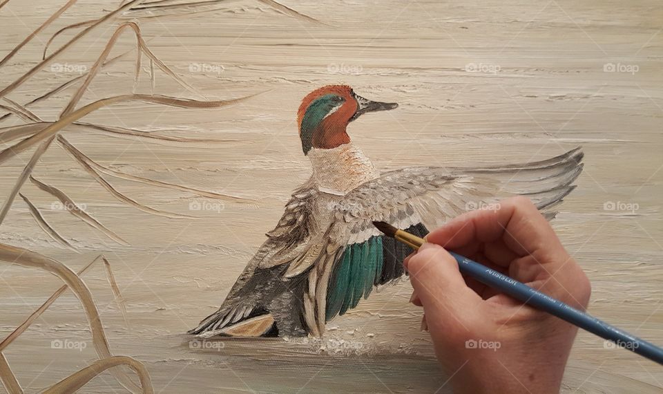 hand painted Teal Duck