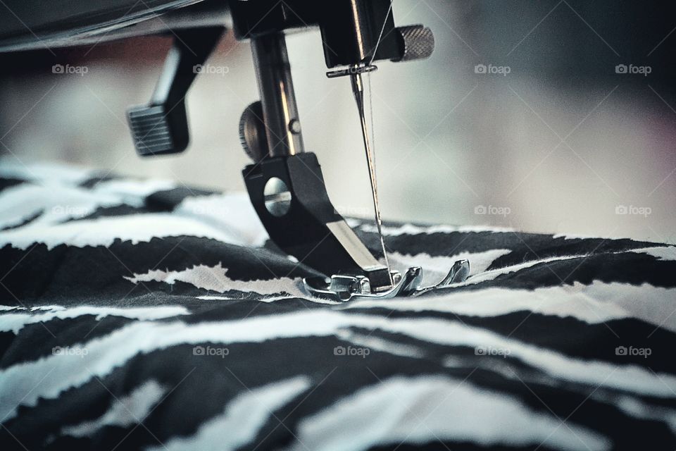 Close-up fabric in sewing machine