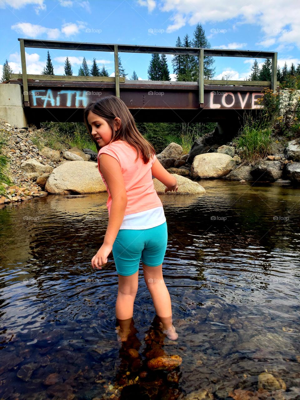 faith and love, playing in the creek