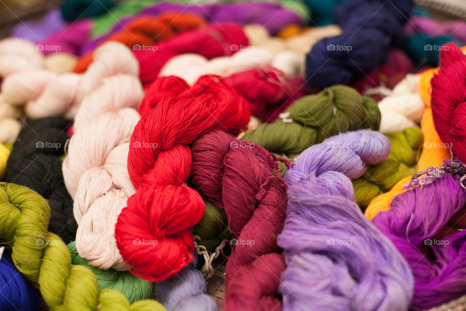Closeup of colorful twisted yarn
