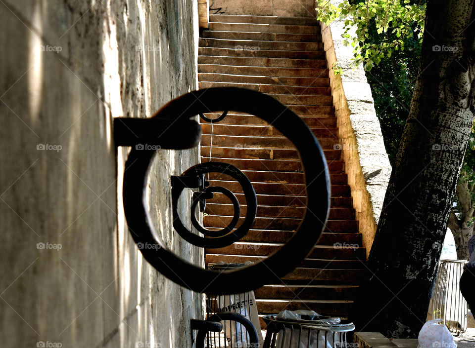 A view through the rings on the wall