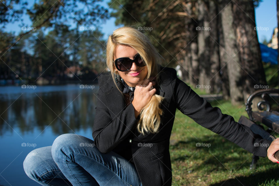 Young girl with long hair. photographed in a park