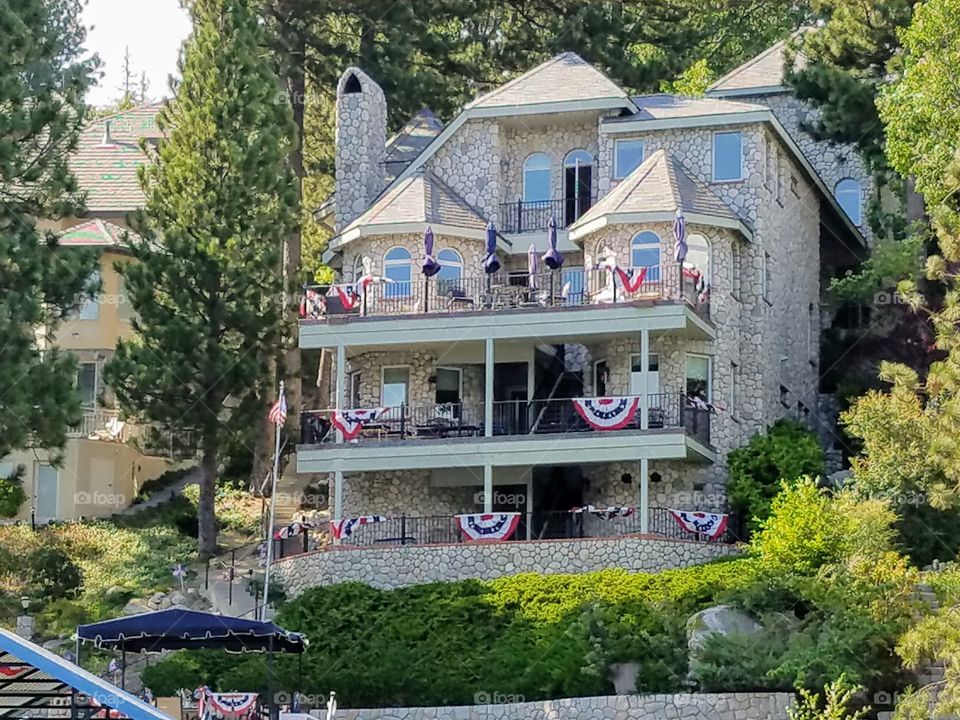 Luxurious Lake Mansion Decorated for 4th of July