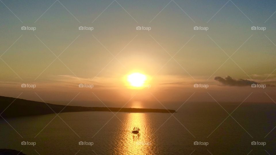 Sunset at Mediterranean sea. Sunset at Mediterranean sea, beautiful view from Oia town, Santorini island, Greece