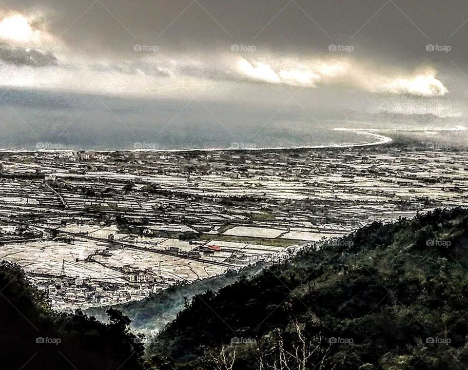 Color vs Black and White: a part of Langyang plain, it's going to rain, at Yilan Eastern Taiwan.