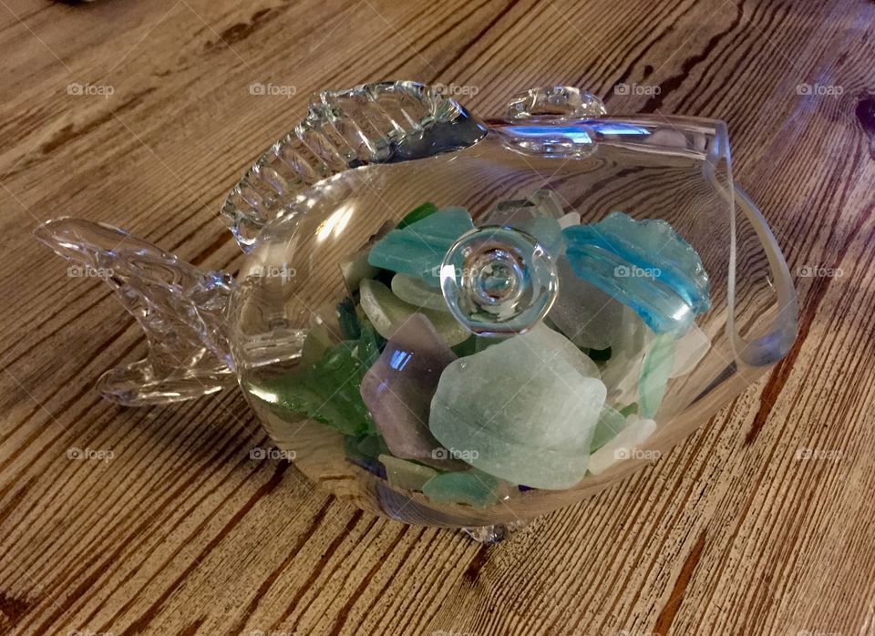 Seaglass in a glass fish bowl