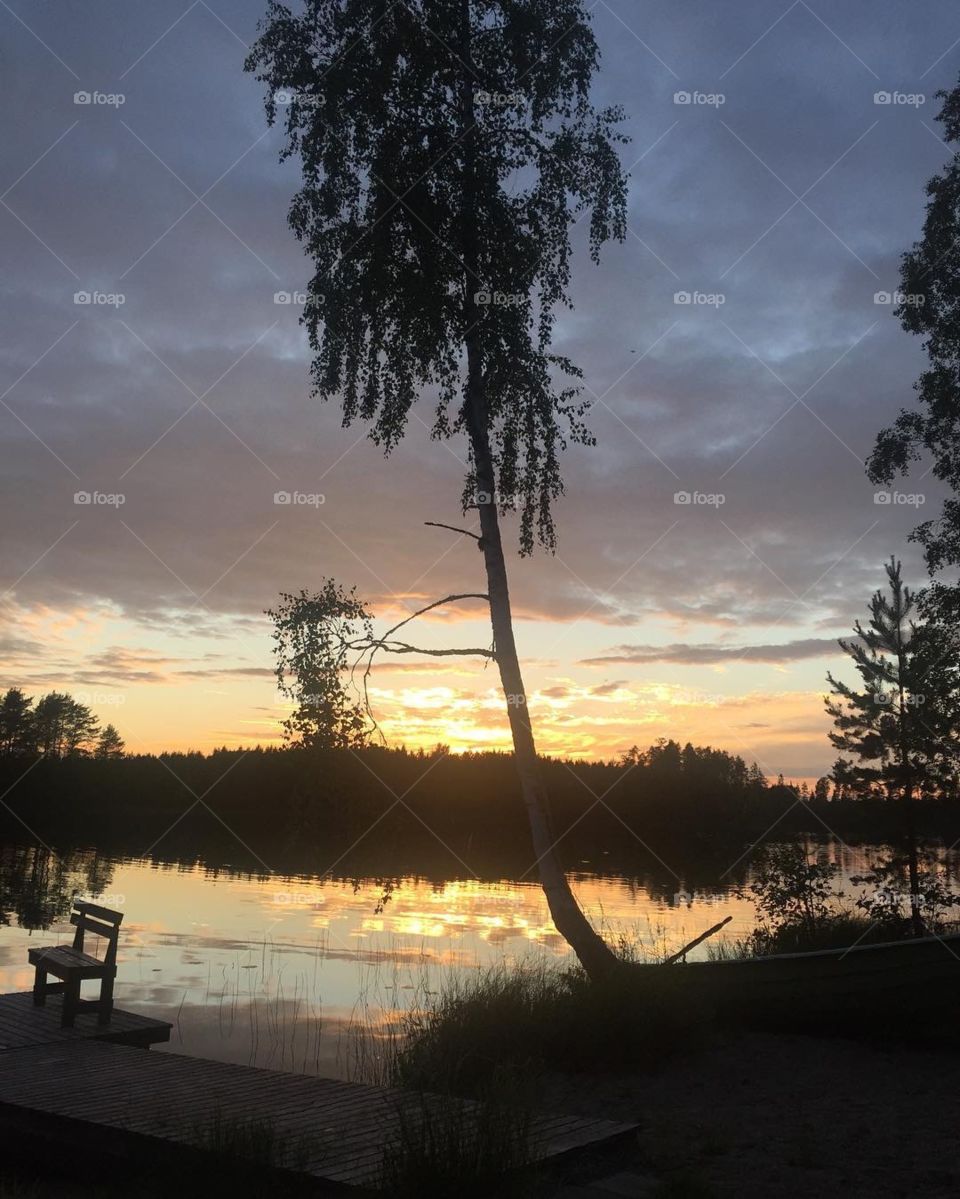 Sunset, lake, nature,