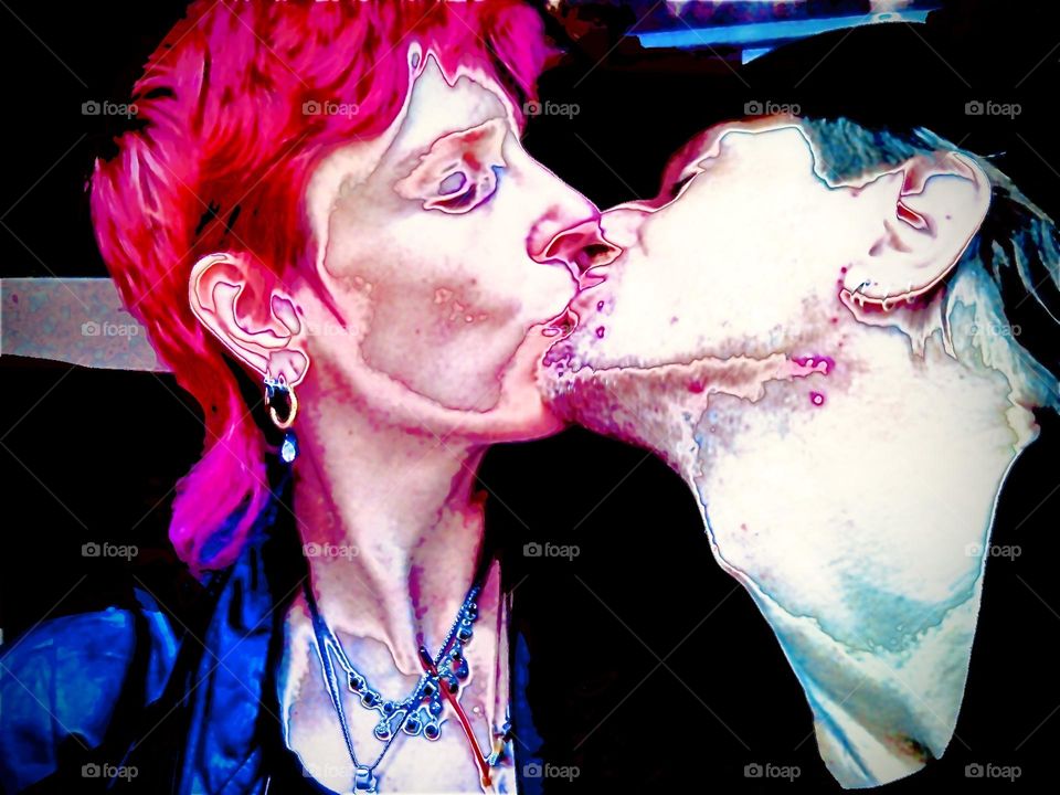 Another version of the passion movie kiss between two real life partners, Timothy and Petra in front of their former residence in Midtown Manhattan West in New York City. 2011. Hypnotic Productions