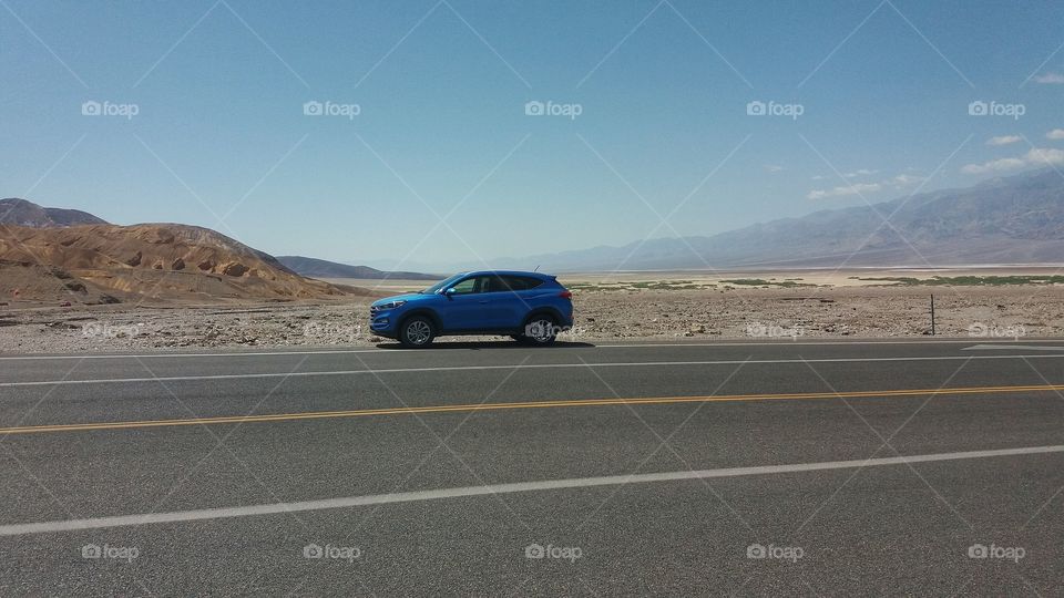 Blue car at Death Valley