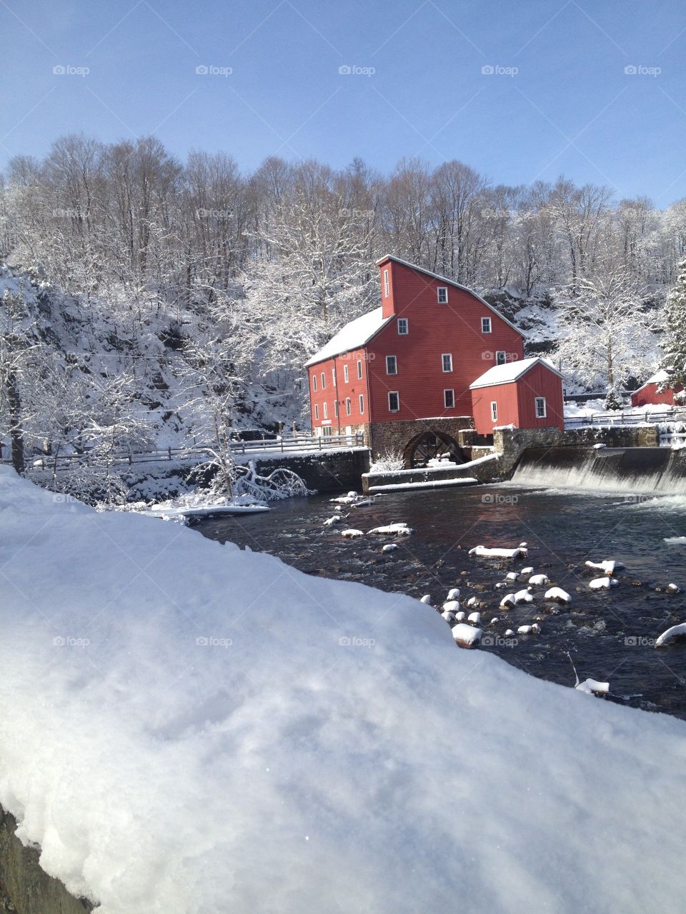 Red mill in winter