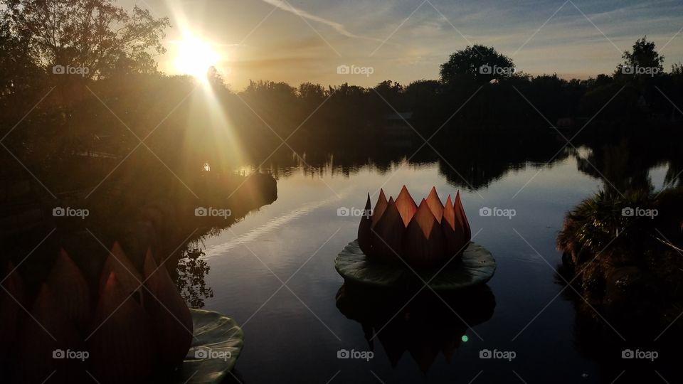 Dawn, Sunset, Lake, Water, Reflection