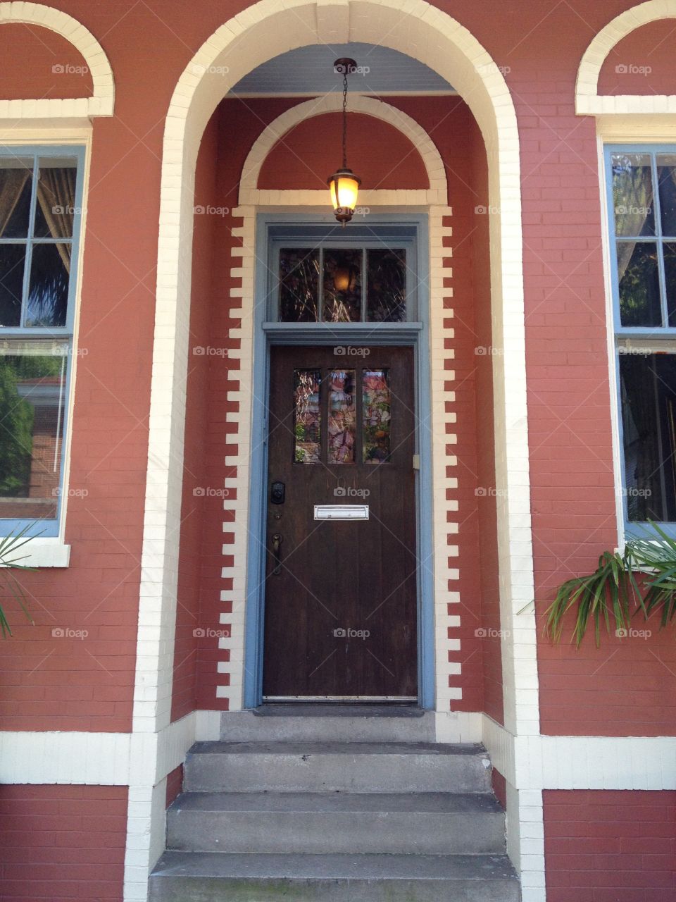 Stained glass door on victorian bed & breafast home in historic Savannah