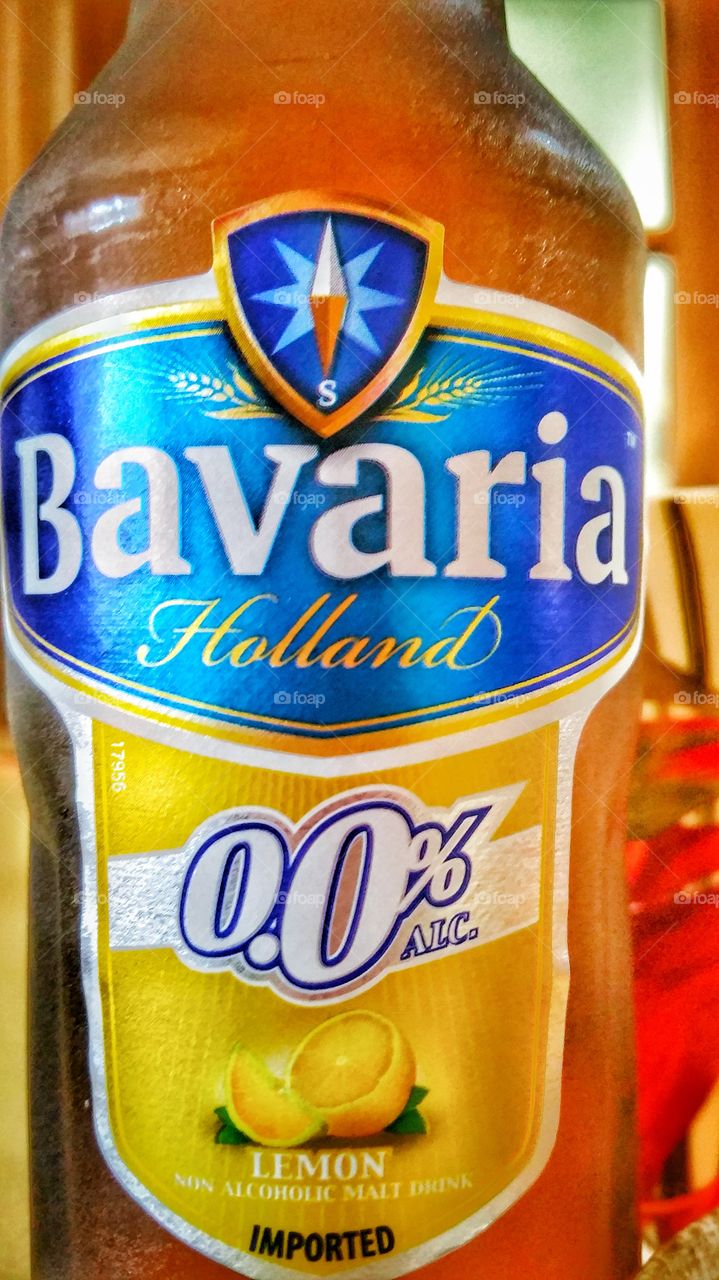 Bavaria brand non-alcoholic beer or beverage marketed as non- alcoholic malt drink. This specimen is lemon flavored.