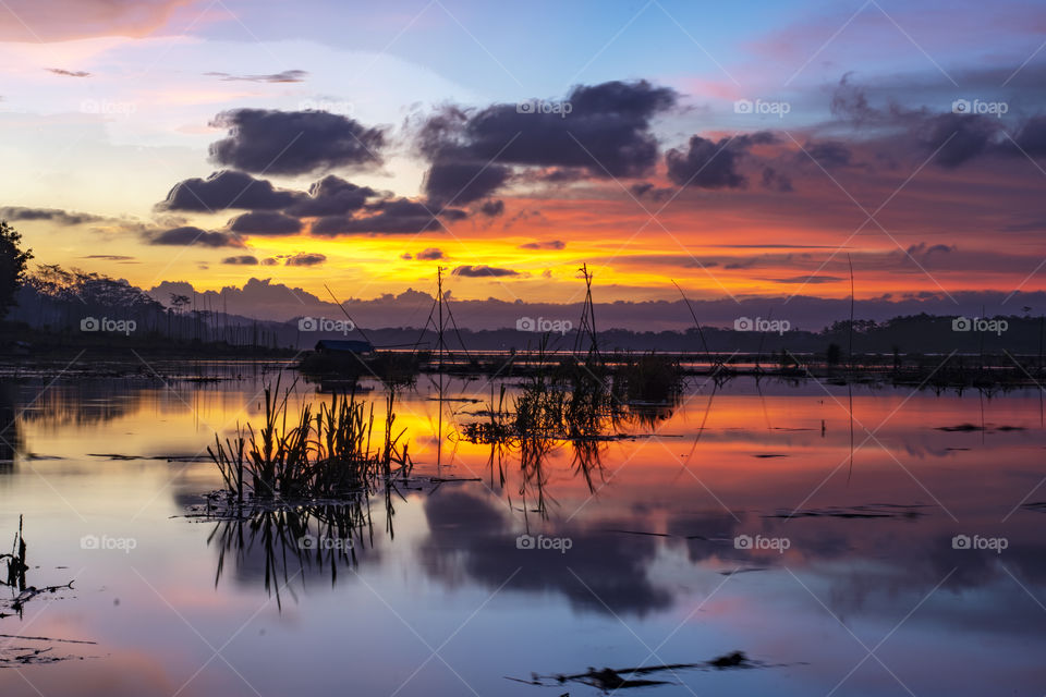 natural landscape sunset at the lake