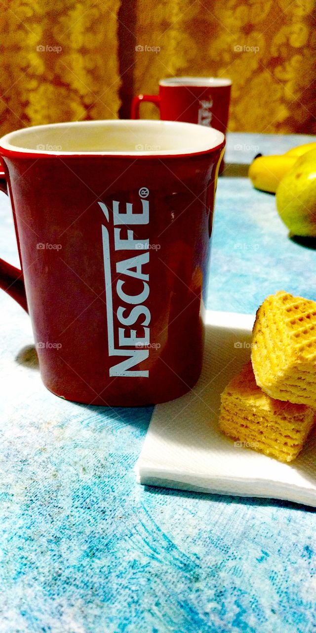 Evening coffee with sweets..