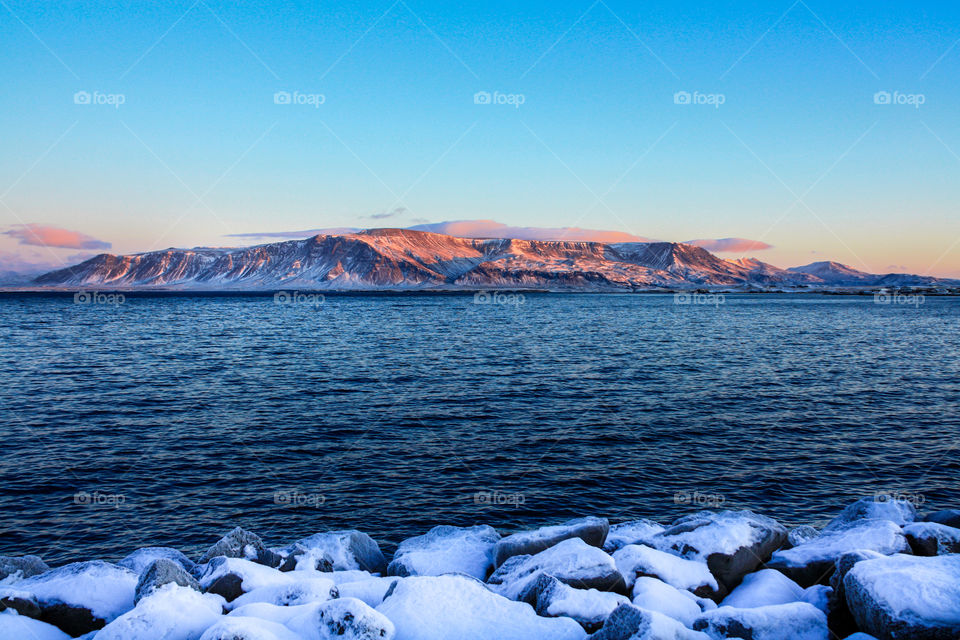 Reykjavik waterfront at sunset