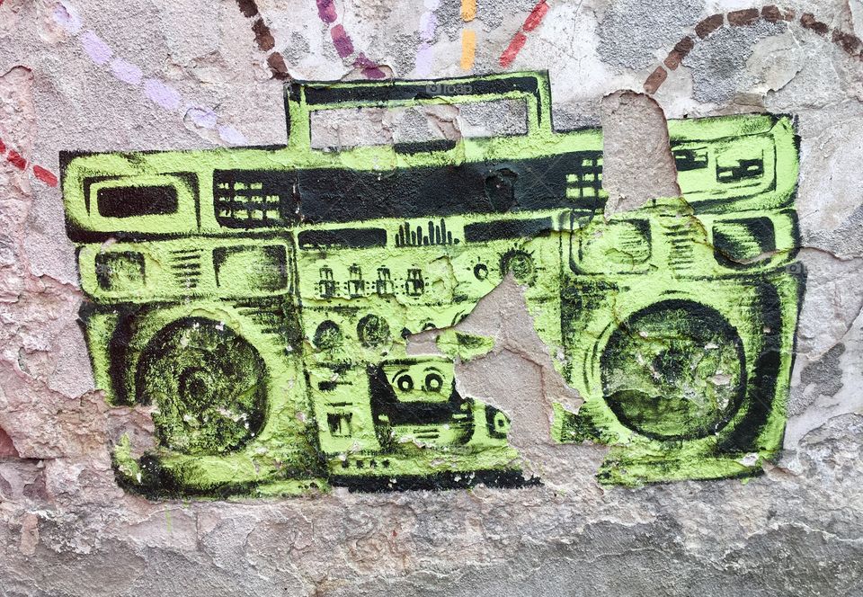 Retro tape recorder, graffiti