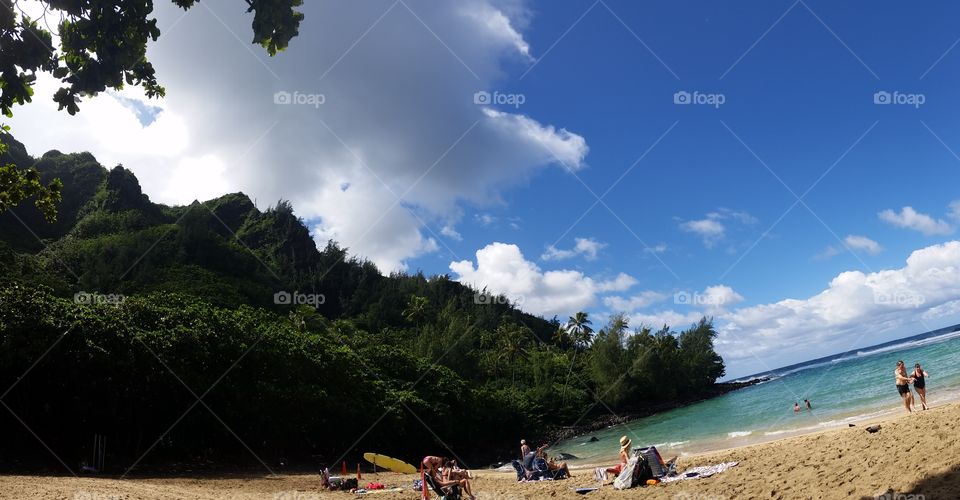 Panoramic view of Haena state park on Kauai.