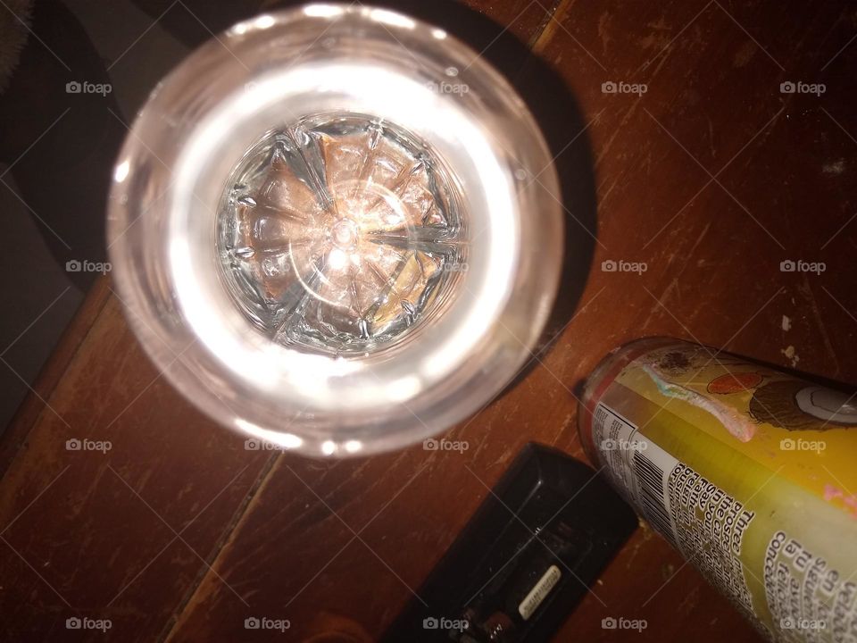 Shot of a water bottle from the top of bottle.