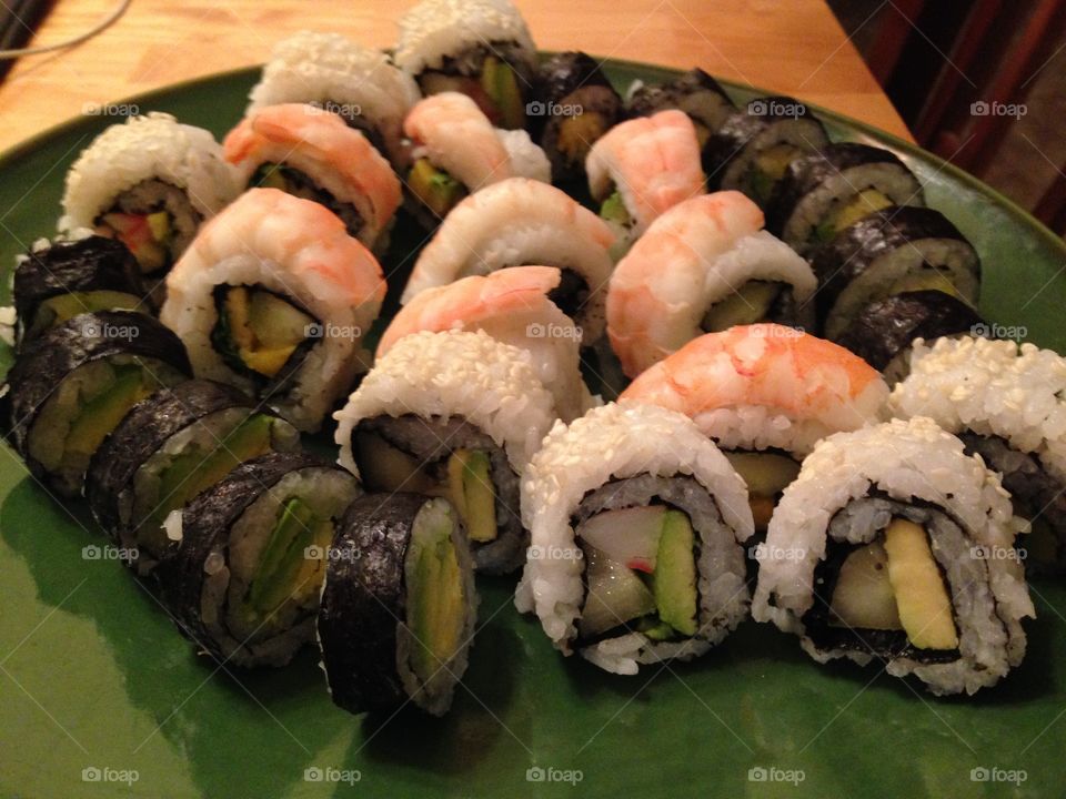 Sushi dish. First attempt at homemade sushi! Success!