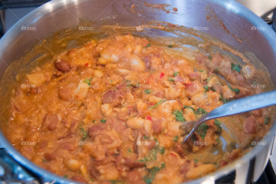 Homemade refried spicy beans