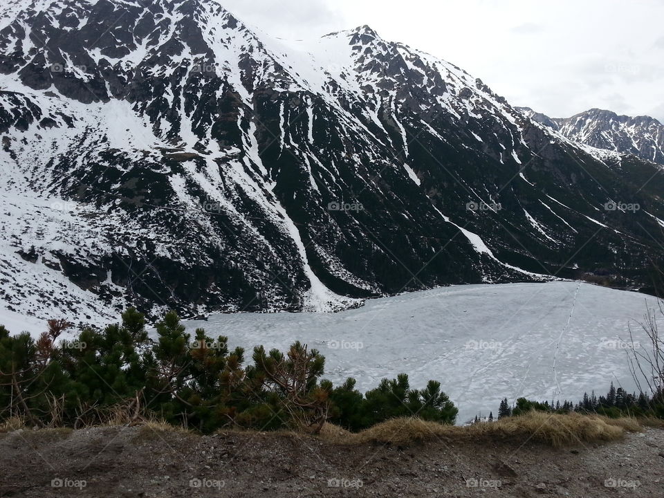 Polish mountains and lake in winter