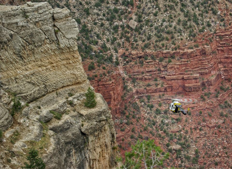 High angle view of helicopter in grand canyon