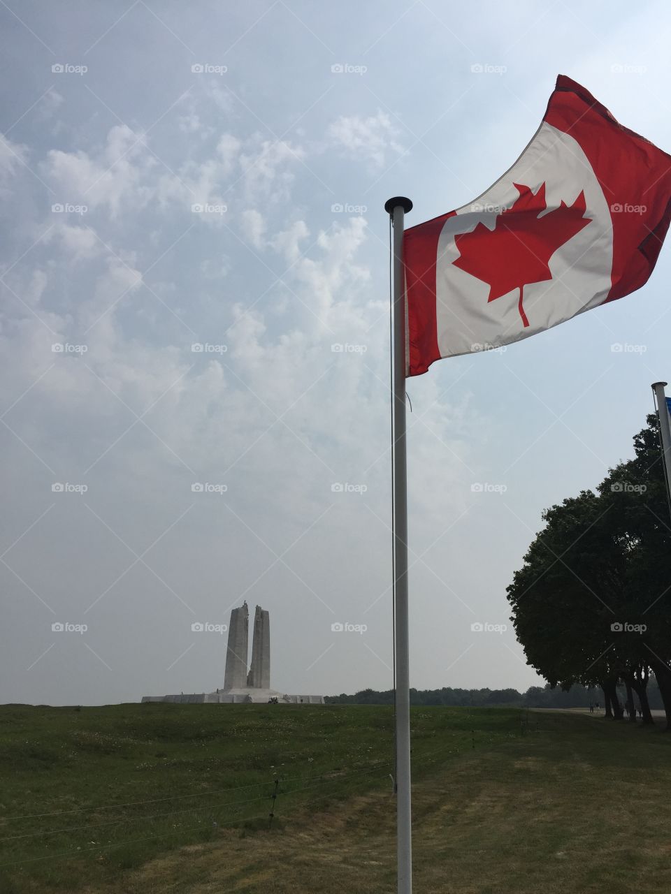 The Canadian flag stands tall at Vimy Ridge