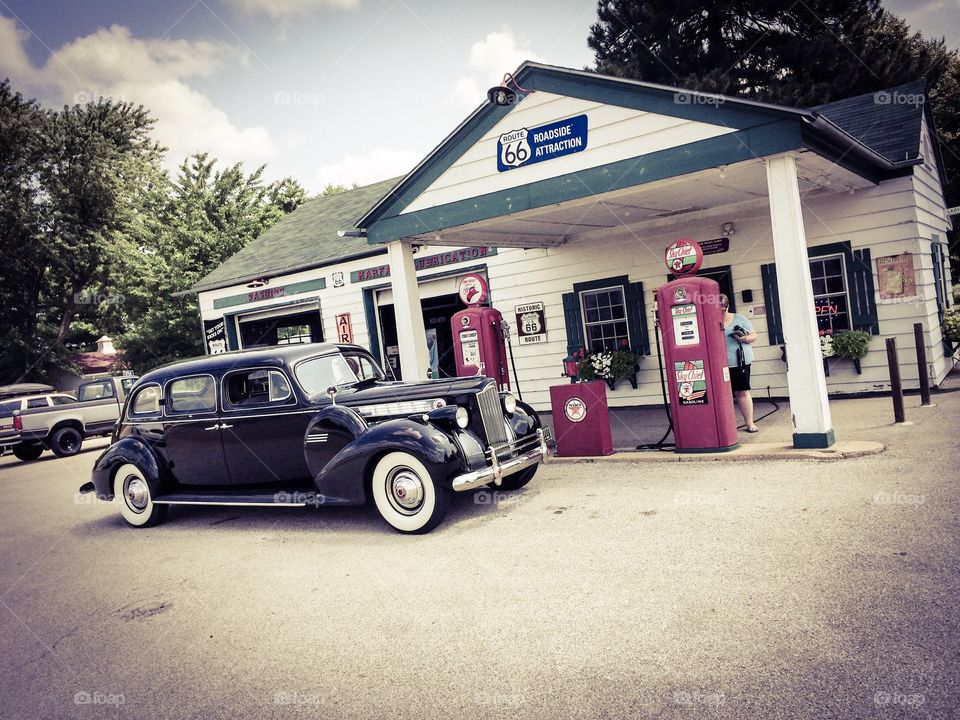 Vintage Route 66 gas station. Get your kicks on Route 66