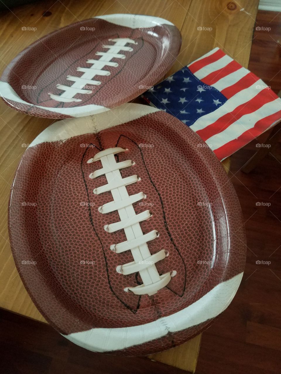 Super Bowl preparations paper football plates