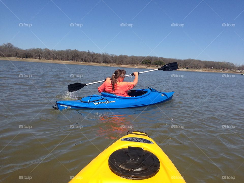 Rowing in the kayaks 