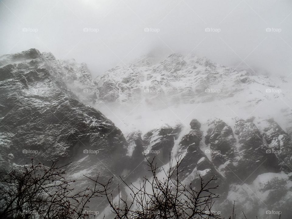 We got caught in a snow storm on the way down from Annapurna Base Camp. This is the side of Machapuchare (Fishtail Mountain).
