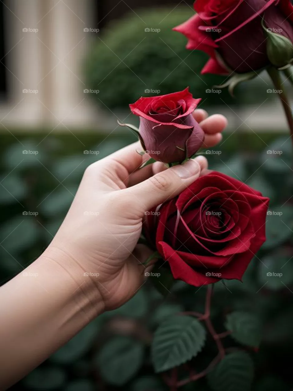 A hand picking a rose