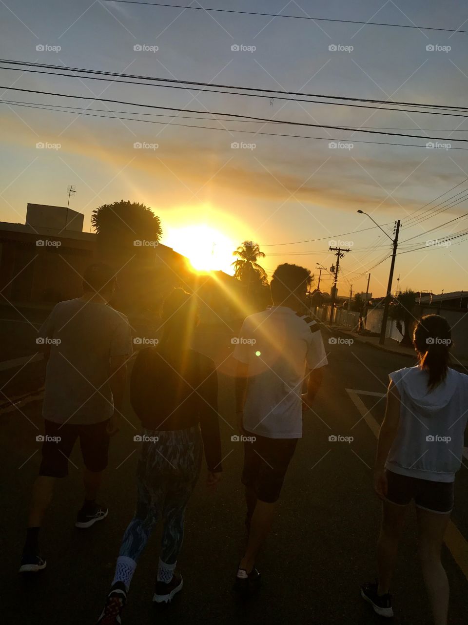 Walking with family in the late afternoon
