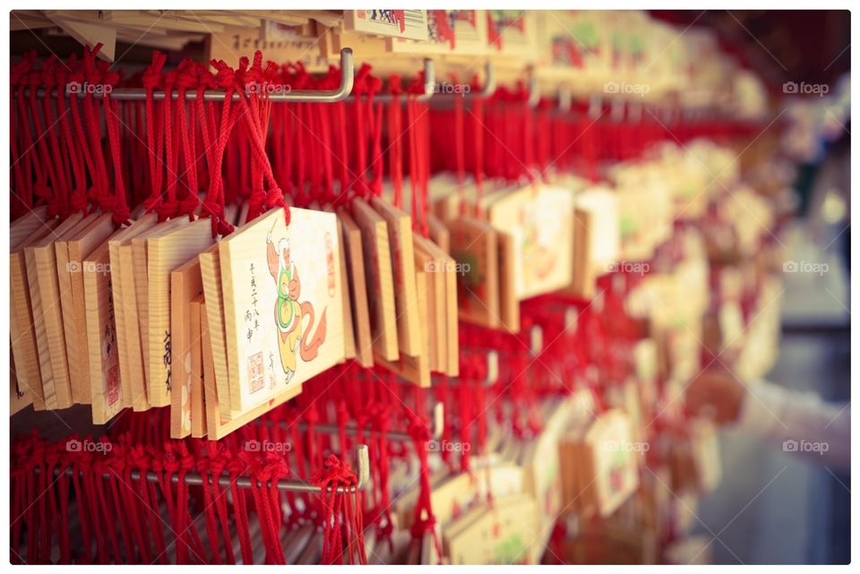 Lucky fortune wooden tags in dazaifu temple Fukuoka 