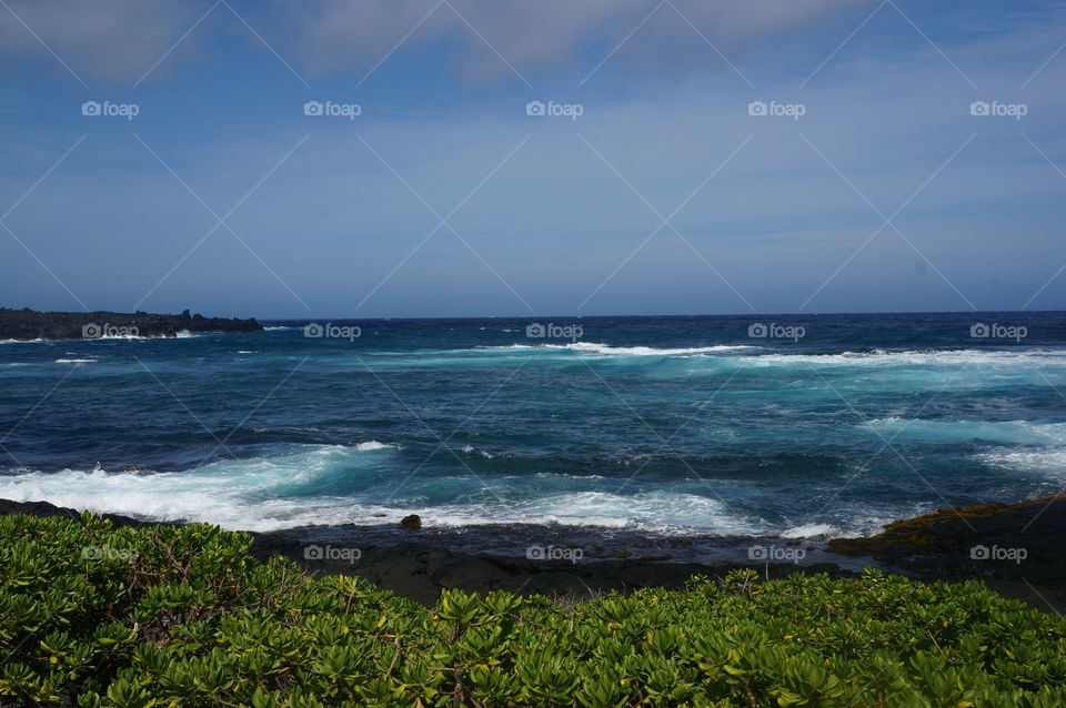 Looking out into the ocean from Punalu'u Beach on the Big Island in Hawaii. 