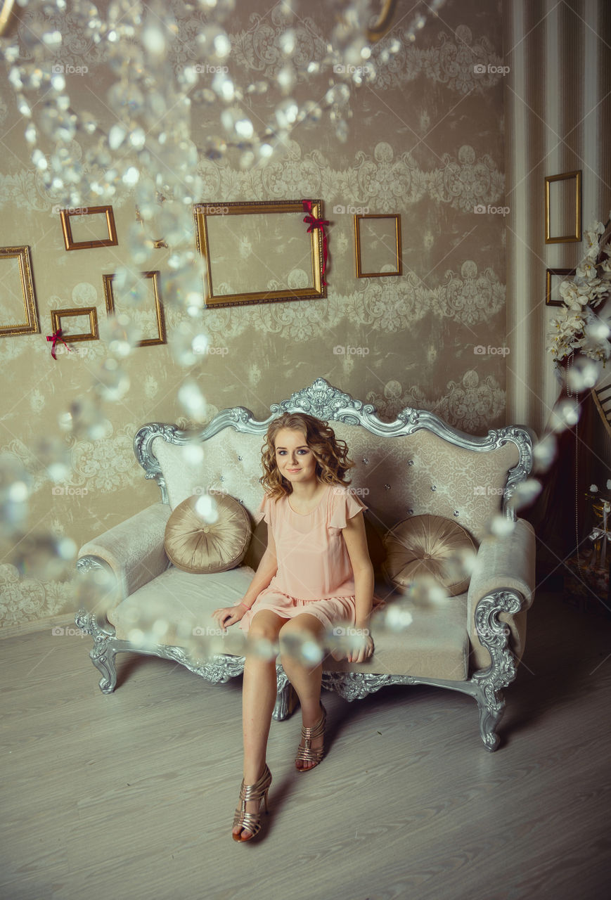 Beautiful young woman romantic studio portrait 