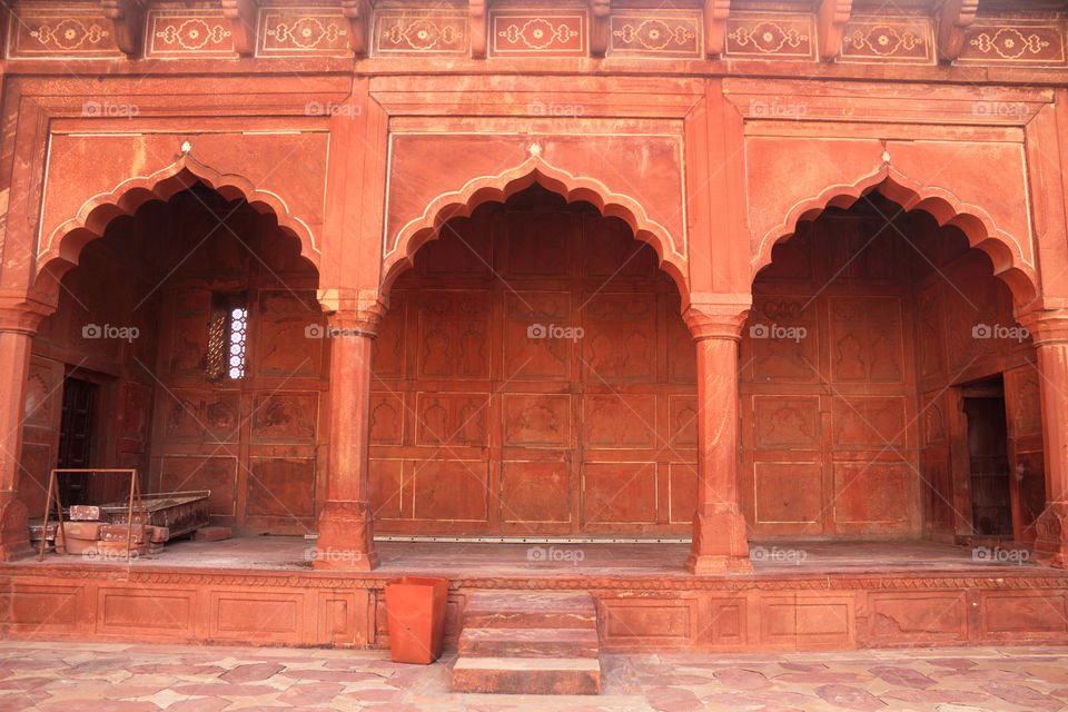 Red arches near Taj Mahal, Agra, Uttar Pradesh, India