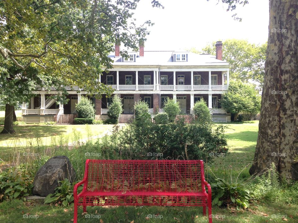 Red Bench. On Governor's Island, NY