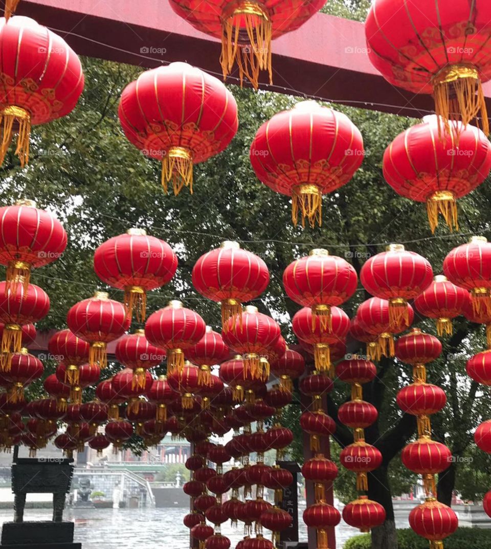 Red lanterns hanging in china