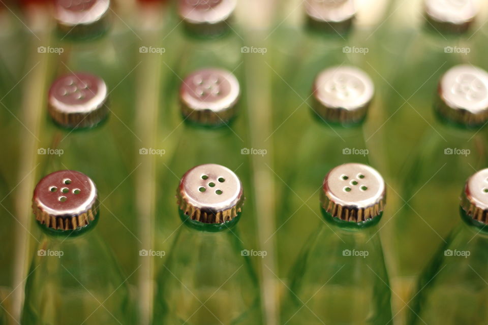 Green glass bottles salt and pepper 